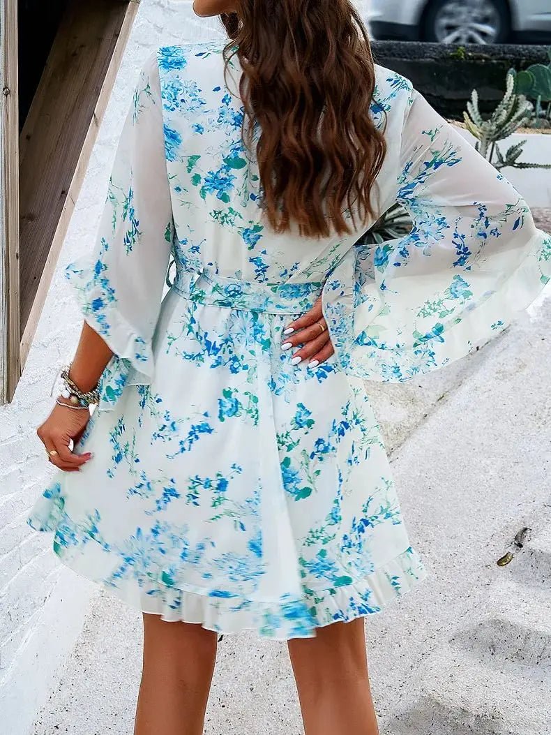 Mia - Chiffon Mini Dress In Boho Style