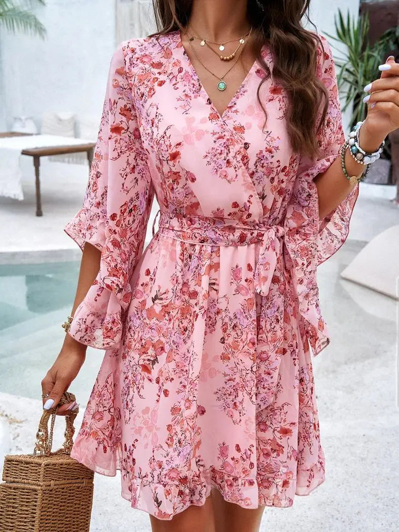 Mia - Chiffon Mini Dress In Boho Style