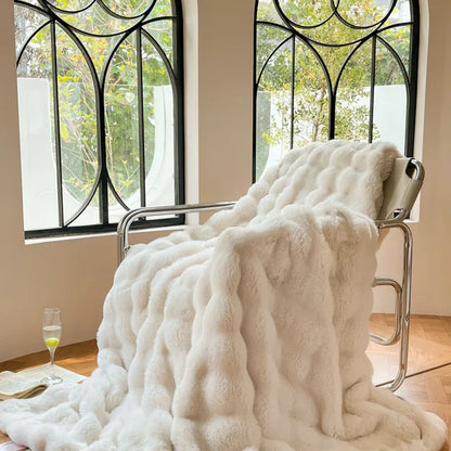 Plush Pearl Rabbit Fur Blanket