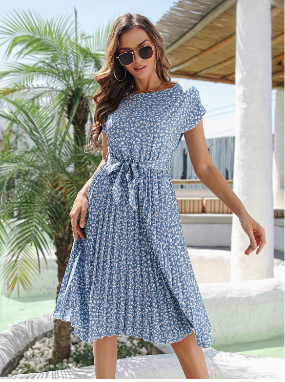 Valeria - Floral pleated A-line dress