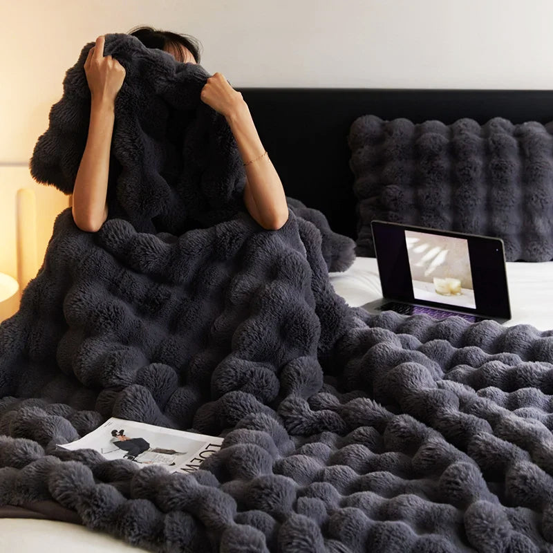 Plush Pearl Rabbit Fur Blanket